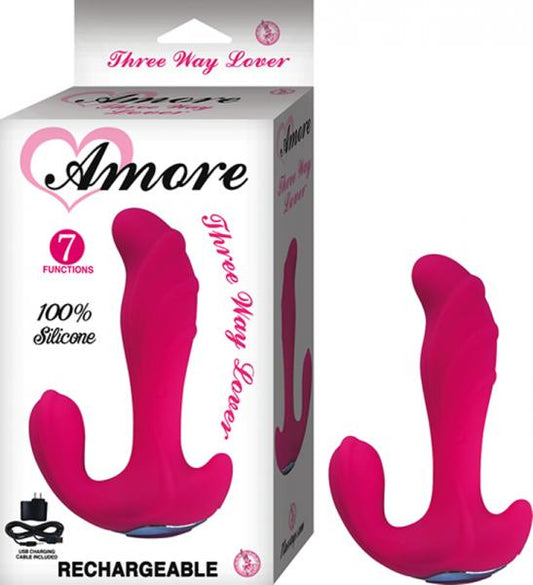 Amore Three Way Lover Silicone, Waterproof, 7 Functions, Usb Rechargable( Included With Cable) Pink