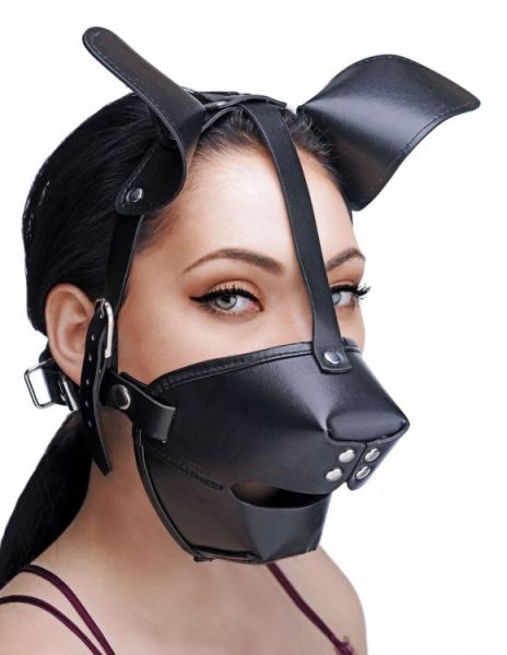 Pup Puppy Play Hood and Breathable Ball Gag Black