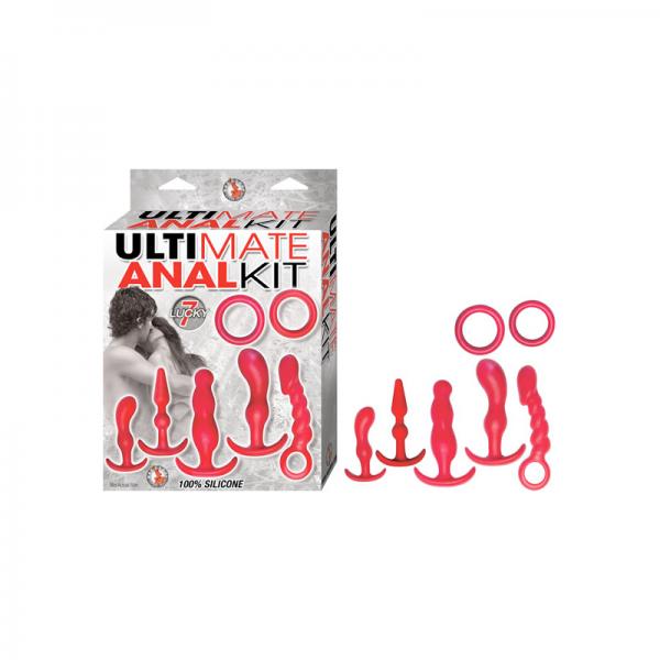 Ultimate Anal Kit 2 Cock Rings, 5 Anal Plugs Red